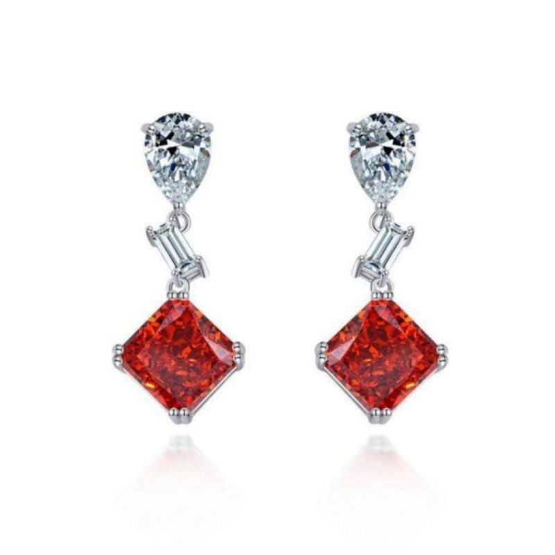 China Wholesale S925 Sterling Silver Square Shape High Carbon Diamond Rhodium Plated Woman Drop Dangler Earrings
