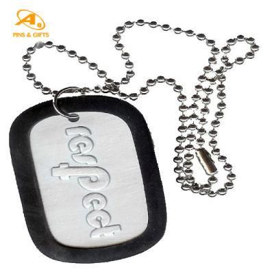 Custom Printing Logo Metal Brass Souvenir Dog Tag with Chain Blank Metal Thick Stainless Steel Silicone Silencer Punch Promotion Gift
