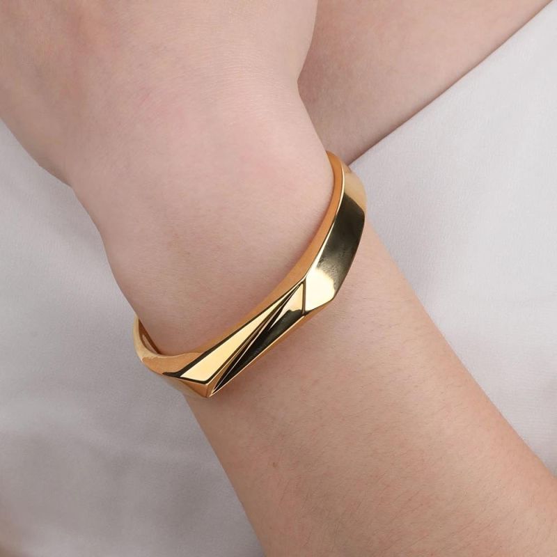 OEM 18K Gold Plated Custom Cuff Bangle Charm Bangle Bracelet Wholesale Opening Bangle and Ring Set