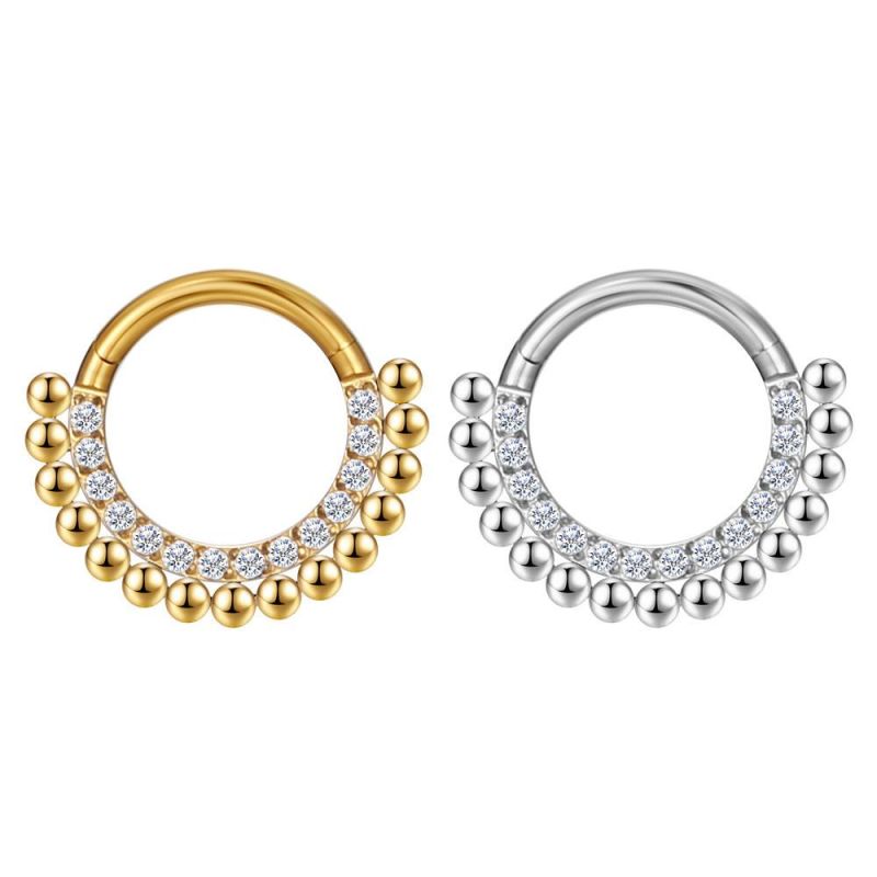 Nose Ring-G23 Titanium Hinged Segment Clicker Inlaid Clear CZ 16g Body Piercing Jewelry