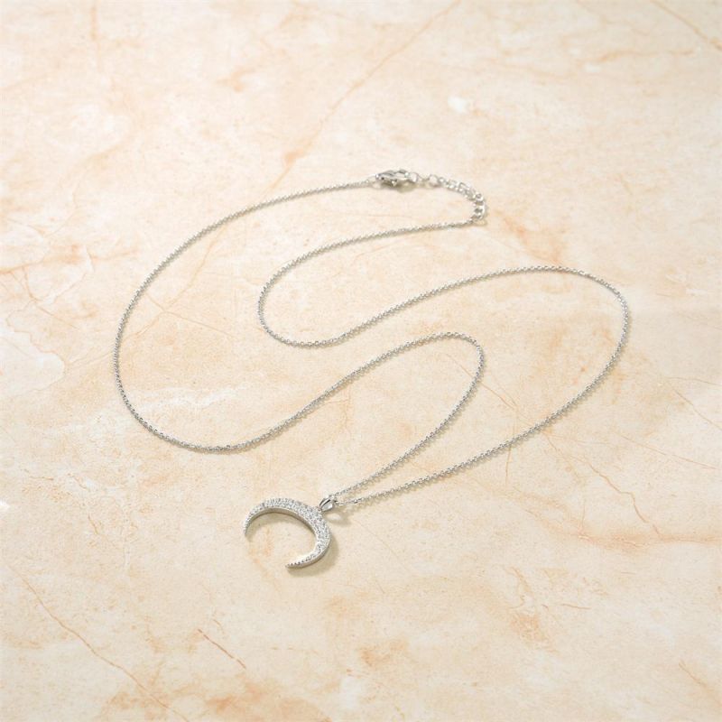 Simple Horn Crescent 925 Sterling Silver Necklace