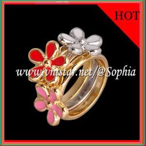 Fashion Gold Plated Ring with Red Enamel Flower