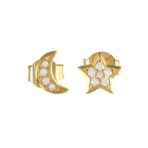 Hot Sale Luxury Big Diamond Gold Plated Shiny Star and Moon 18K Gold Plated Fashion Earrings Stud for Women