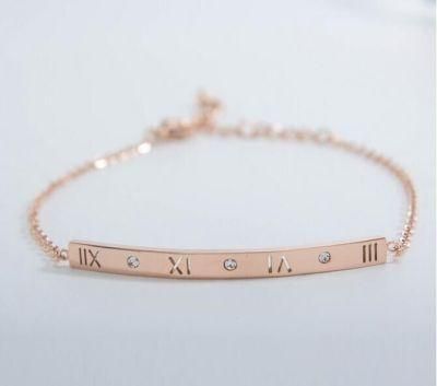 Silver Nameplate Engraved Name Bar Rose Gold Bracelet