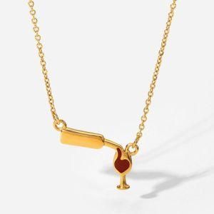 2022 Fashion Jewelry Custom New Wine Glass Shaped Round Bead 18K Gold Stainless Steel Necklace