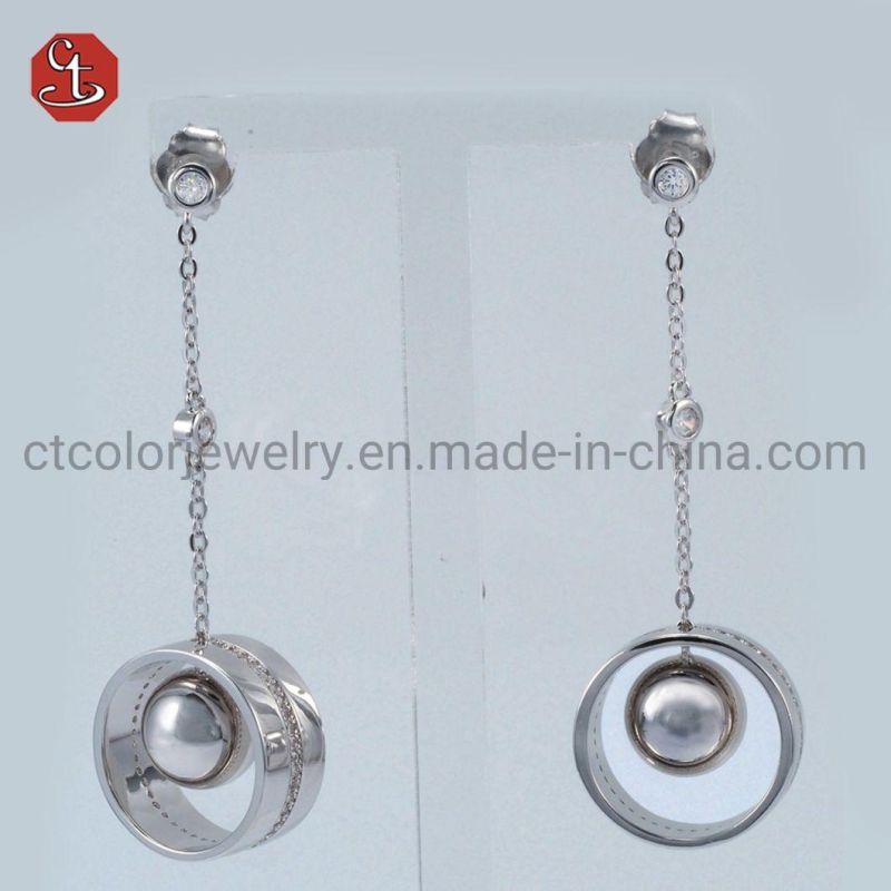 925 Sterling Silver Post three Round Plain Silver Ball linked Drop Dangle Earrings Fashion jewelry