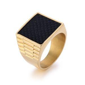 Mens Stainless Steel Square Carbon Fiber Champion Ring Signet Ring