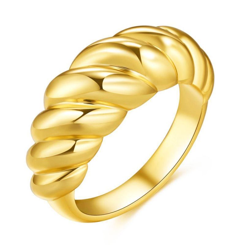 Fashion Screw Thread Real Gold Plated Twist Ring Jewelry