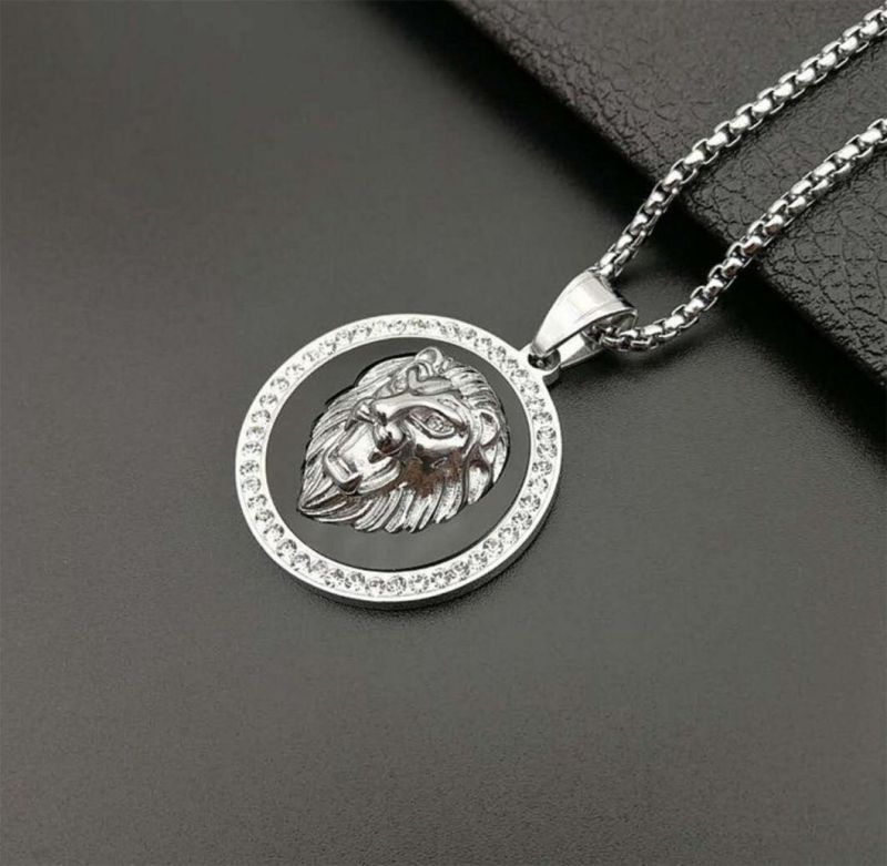 Explosion Hip Hop Hiphop Jewelry Stainless Steel Gold-Plated Diamond Lion Head Pendant Spt2622