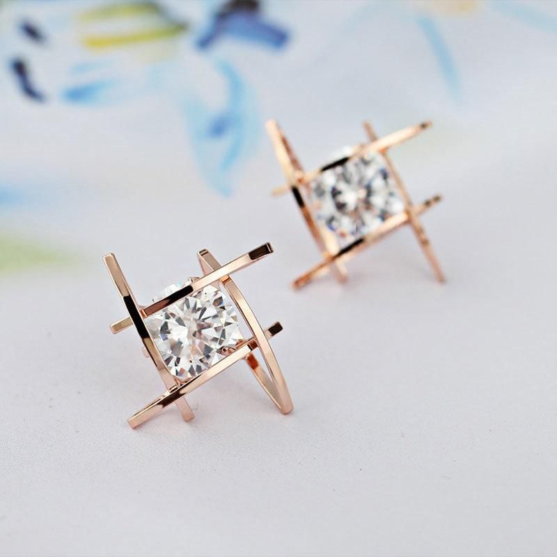 Women Trinkets Triangle Zircon Earrings Toe Square Silver Earrings Fashion Jewelry