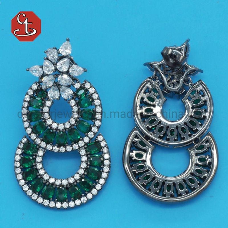 Green Stone Silver or Brass Earrings Multi-layer Circle Earring Luxury Fashion Ladies Jewelry