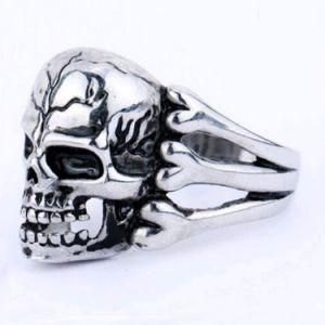 Gothic Men&prime;s Skull Flower Biker Zinc Alloy Ring
