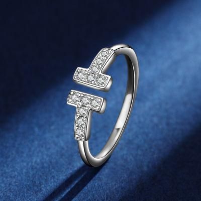 Fashion Silver Platinum Plated Double T Open Ring Women