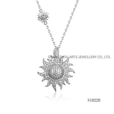 Brilliant CZ on Sunflowers Pendant Necklace