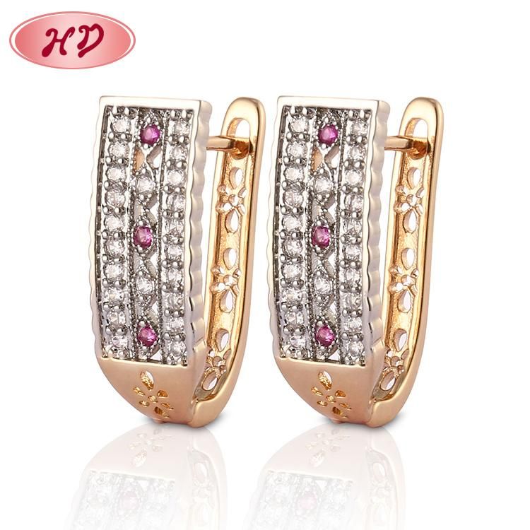 Women 18K 14K Gold Plated Fashion Costume Imitation Jewelry with CZ Pearl Huggie Hoop Earring