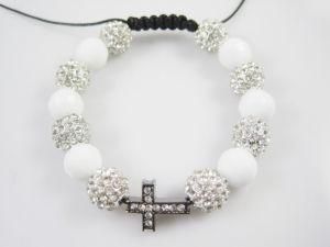 Shamballa Bracelet with Cross and Crystals Knotted on Adjustable Cord (SHA1081)
