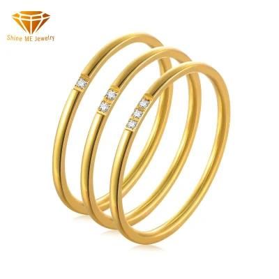Fashion Jewelry Stainless Steel Set Zircon Ring Gold Ladies 1mm Ring for Women Jewelry Wholesale SSR2577