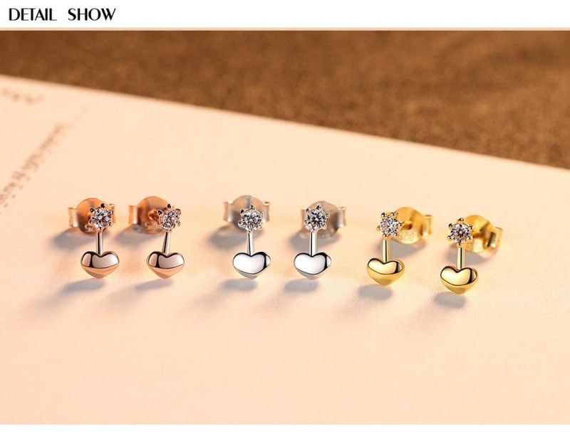 Silver Jewelry Earrings Small Heart with 5A Cubic Zirconia