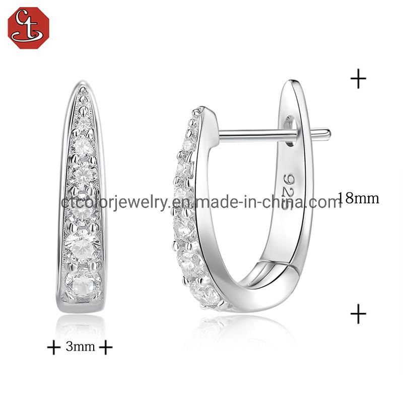 Wholesale Fashion Jewelry 925 Sterling Silve White CZ Black Crystal U-shaped earrings