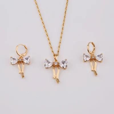 Fashion Accessories Women 18K Gold Plated Alloy Silver Jewelry Chain Sets Pendant Necklace with Crystal