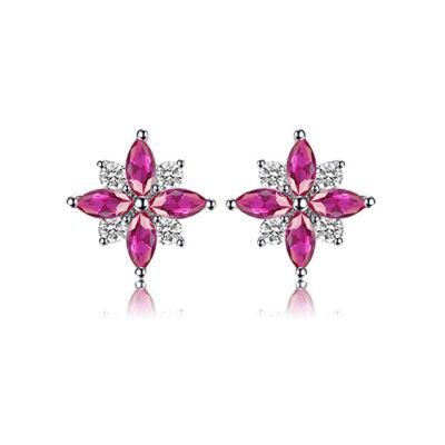 Created Ruby Earring for Women 925 Sterling Silver Fashion Party Fine Jewelry