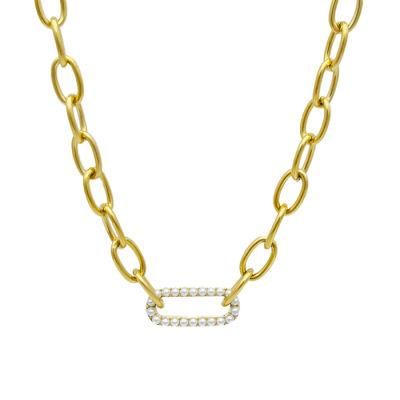 Fashion Thick Cable Linked Necklace with Pearl Pendant Gold Plated Necklaces for Ladies