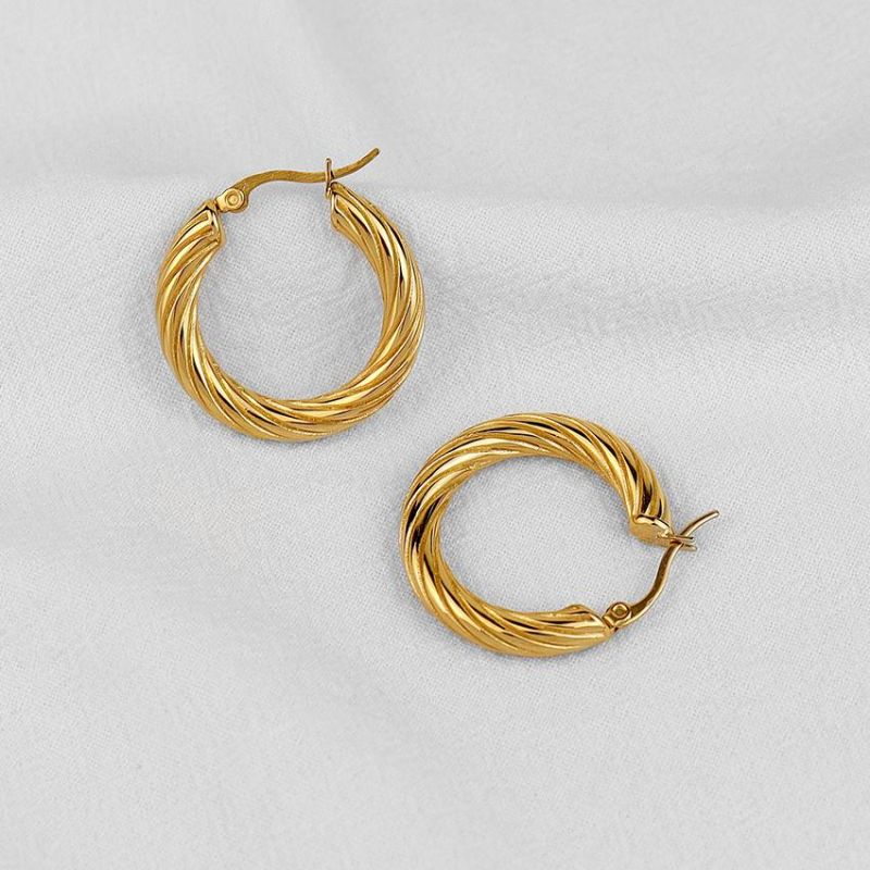 Large Vintage Twisted Line Hoop Earrings Gold Color Earings Circle Earrings for Women Jewelry