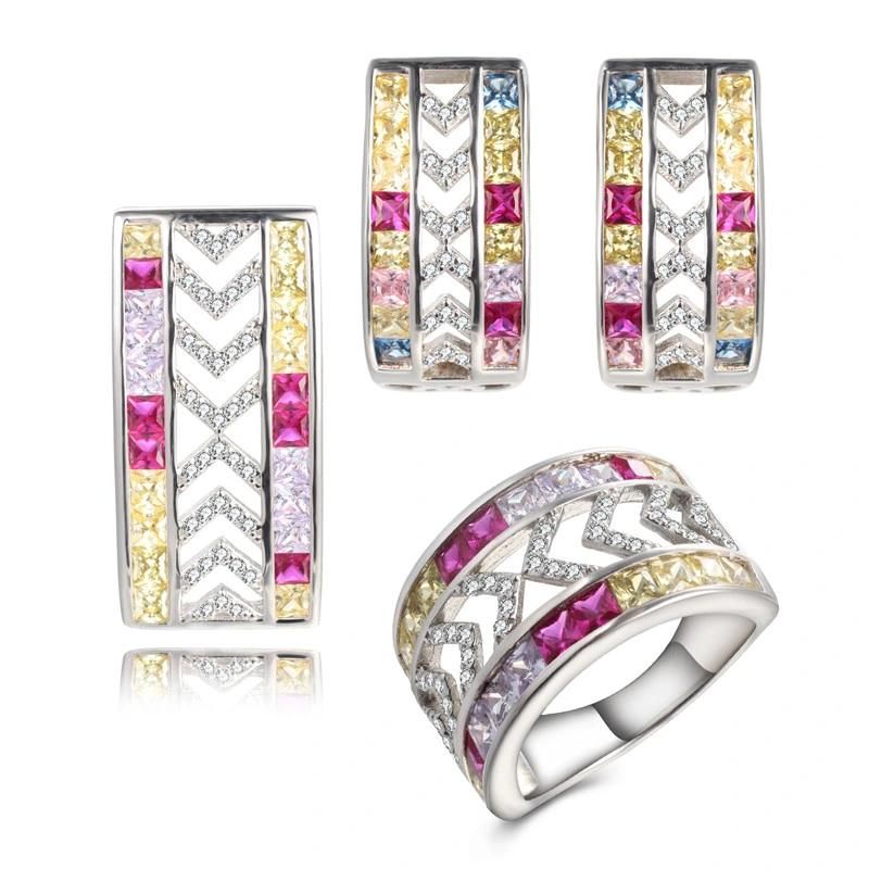 925 Silver Rainbow Earring Pendant Ring Promotion Jewelry Set