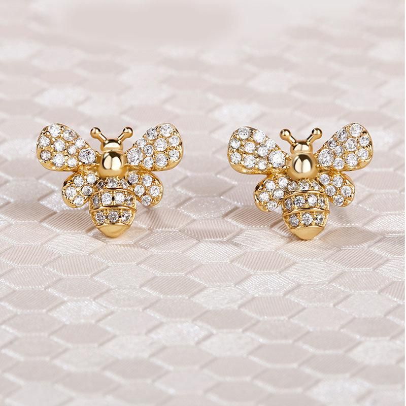 Butterfly Earrings, Gold-Plated Ladies Fashion Diamond Crystal Earrings