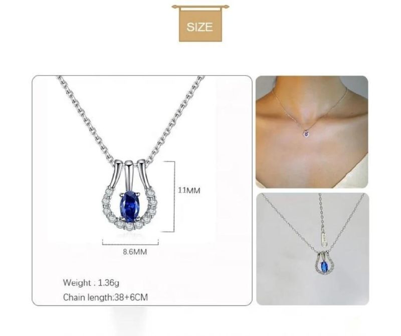 925 Sterling Silver Simple Blue Zircon Pendant Necklace Women Light Luxury Vintage Palace Style Jewelry