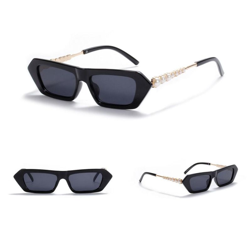 Fashion Stylish PC Half Metal Frames Pearl Square Sunglass Mens Vintage Retro Glasses Small Square New Sunglasses for Women