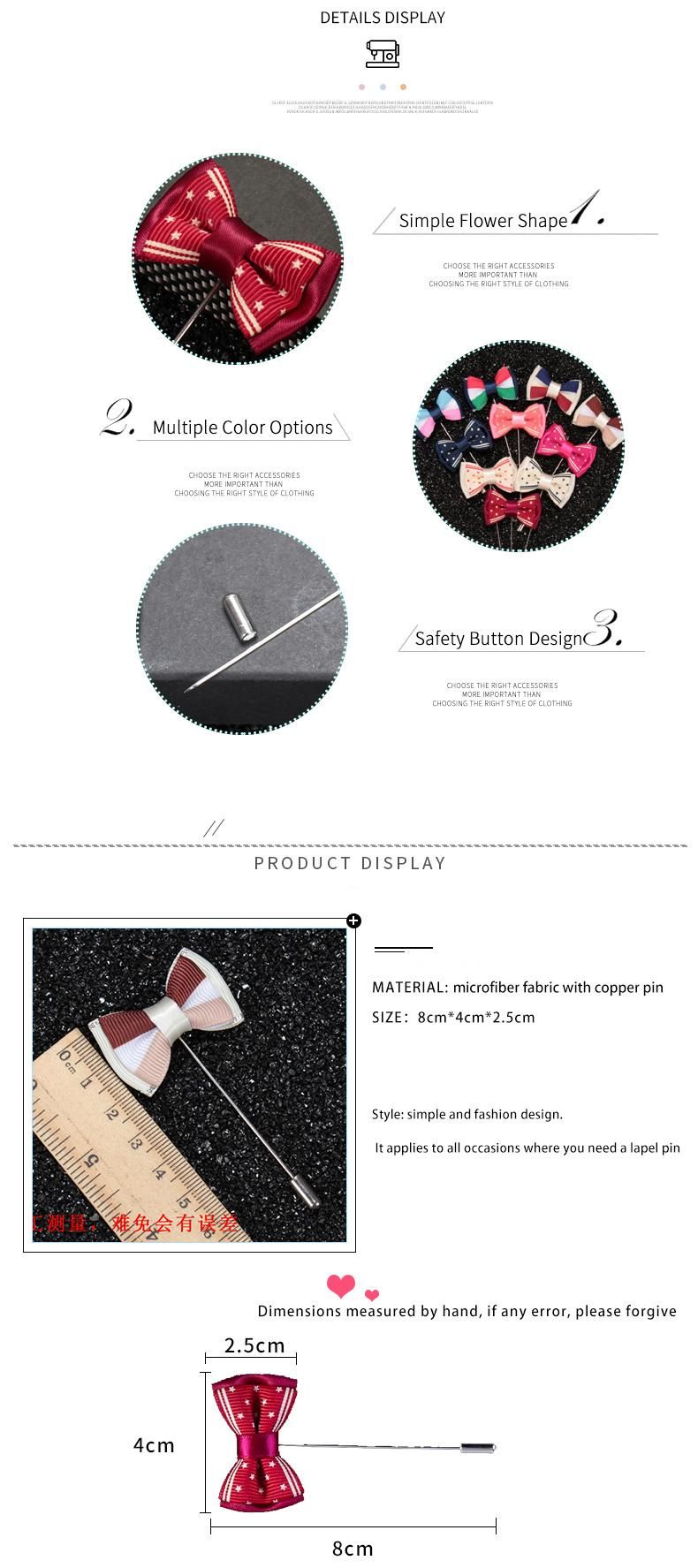 Handmade Mens Suit Fabric Bowtie Shape Lapel Pin Brooch Boutonniere Stick Butterfly Brooches