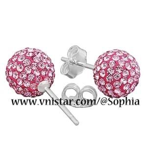 Sterling Silver Pink Crystal Earrings Vs078-20 (8mm)