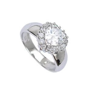 Fashion Sterling Silver 925 Synthetic White Topaz Heart Stone Ring