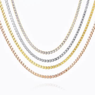 Wholesale Simple Fashion Jewelry 1.4/2/2.4/3/4mm Width Gold Silver Rose Gold Box Chain Necklace
