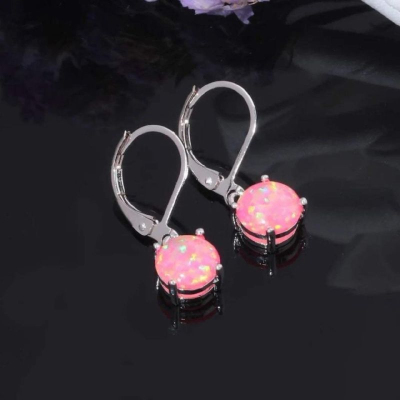 Multicolor Women Jewelry Drop Earring 925 Sterling Silver Round Cut Opal Dangle Earrings