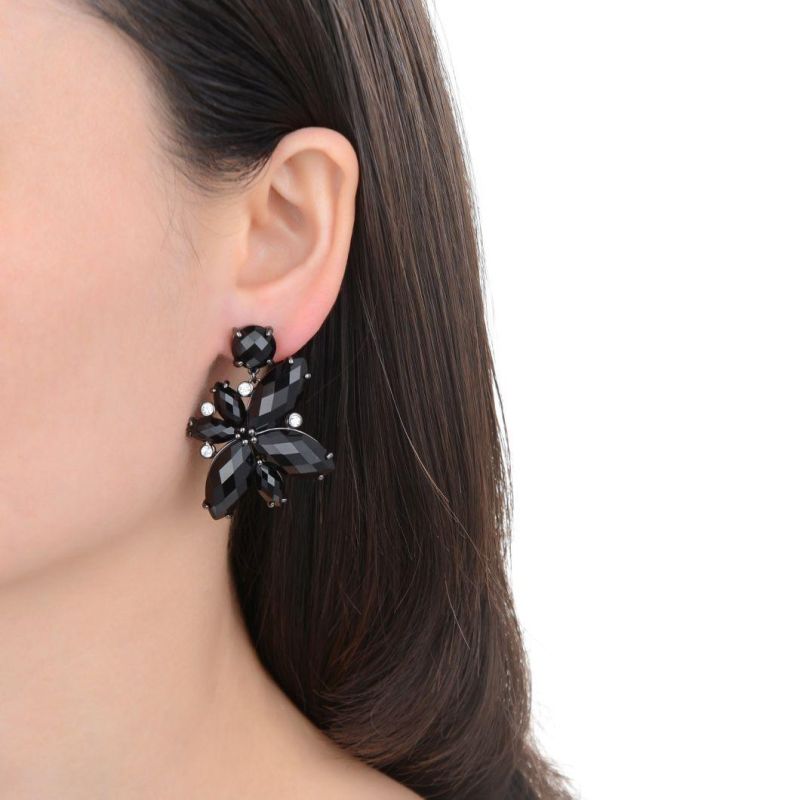 2022 Top Sale 925 Silver Black Stone Flower Earring