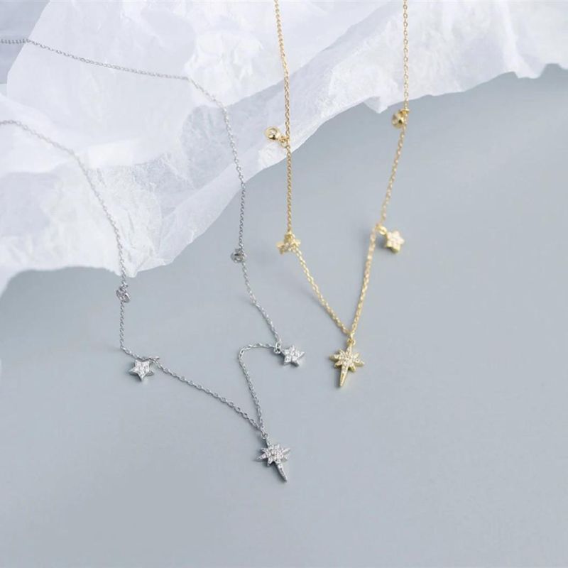 925 Sterling Silver Necklace Trendy Star with Zircon Pendant Clavicle Chain Necklace Women Light Luxury Jewelry