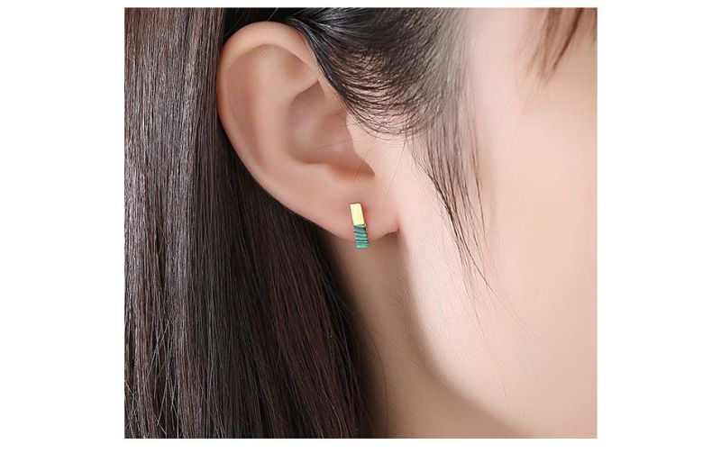 Cute Little Emerald Cuboid Gold-Plated Silver Earrings Stud