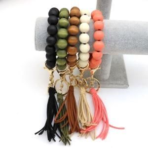 Korean Velvet Tassel Pendant Wooden Bead Elastic Rope Bracelet