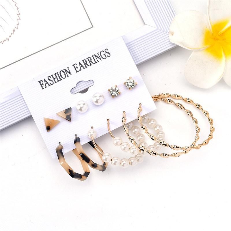 Manufacture Basic 6 Pair Stud and Hoop Earrings with Tortoise Stud Hoop and Pearls