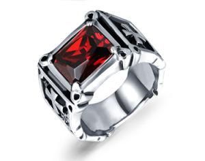 Fashion Stysle Cross Red Glass Zircon Jewelry Stainless Steel Men&prime;s Finger Ring
