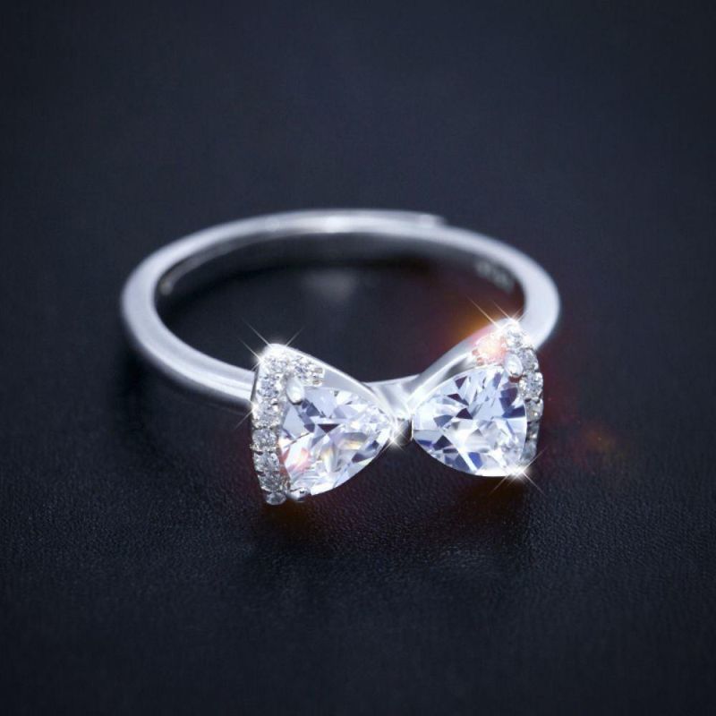 925 Sterling Silver Ring Sparkling Bowknot Adjustable Ring Women Pave AAA CZ Engagement Fashion Jewelry