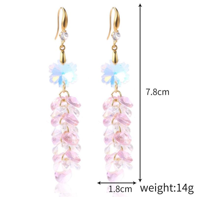 Fashion Girls Zircon Long Austrian Crystal Jewellery Tassel Earrings