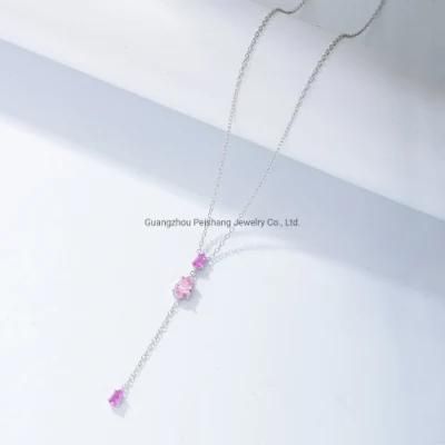Solid 925 Sterling Silver Women Jewelry Lariat Zirconia Drop Necklace