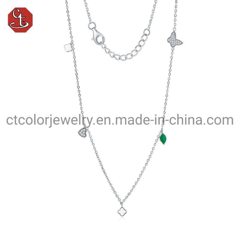 Fashion Women Elegant Jewelry 925 Silver Sterling Enamel Butterfly Chain Pendant Necklace