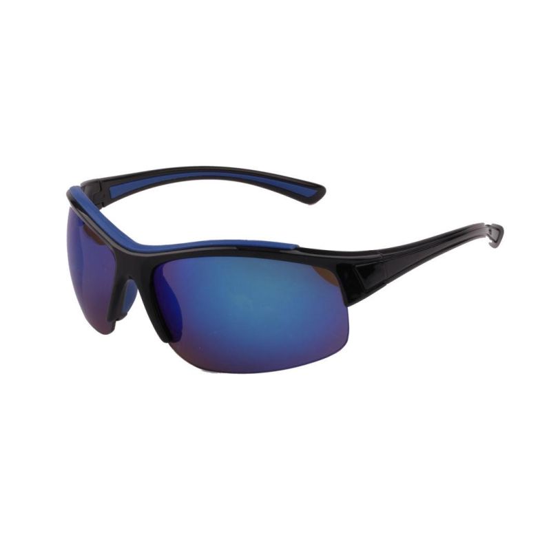 Blue Lens Black Half-Frame Sport Sunglasses