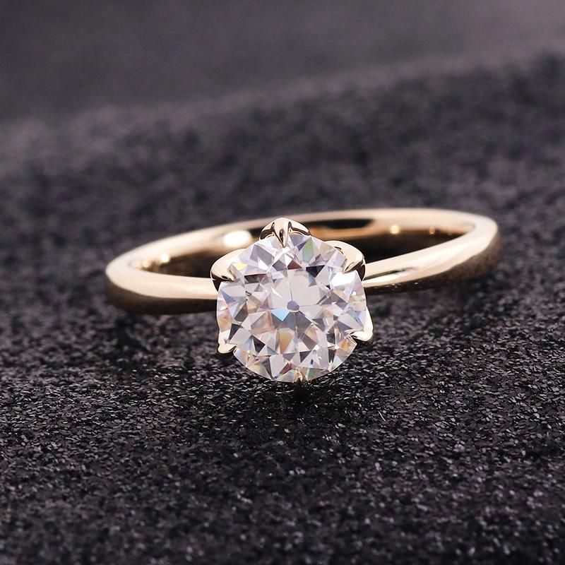 Custom Fashion Jewellery 14K Solid Yellow Gold Ring with 7.5mm Round Moissanite for Women Engagement Gold Jewelry