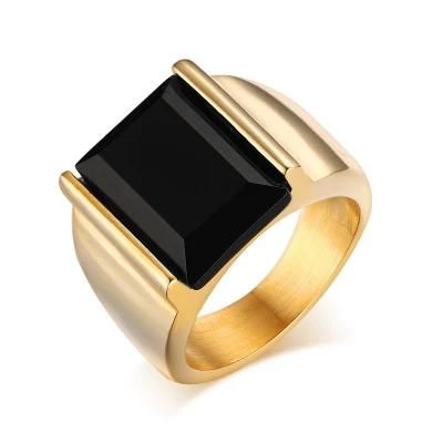 Wholesale Men&prime;s Titanium Steel Ring Black Onyx Ring