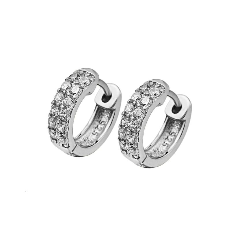 925 Sterling Silver CZ Diamond Inlaid Round Hoop Earrings